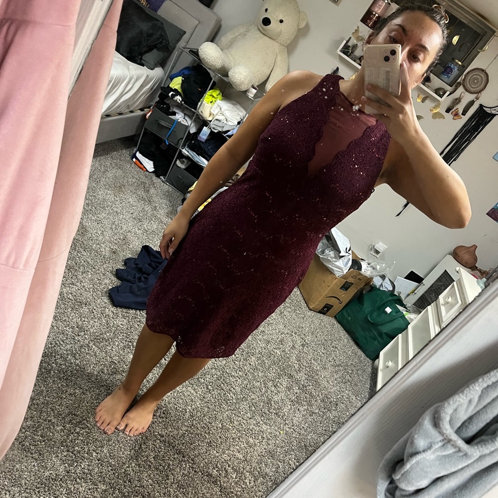 Night way burgundy cocktail dress